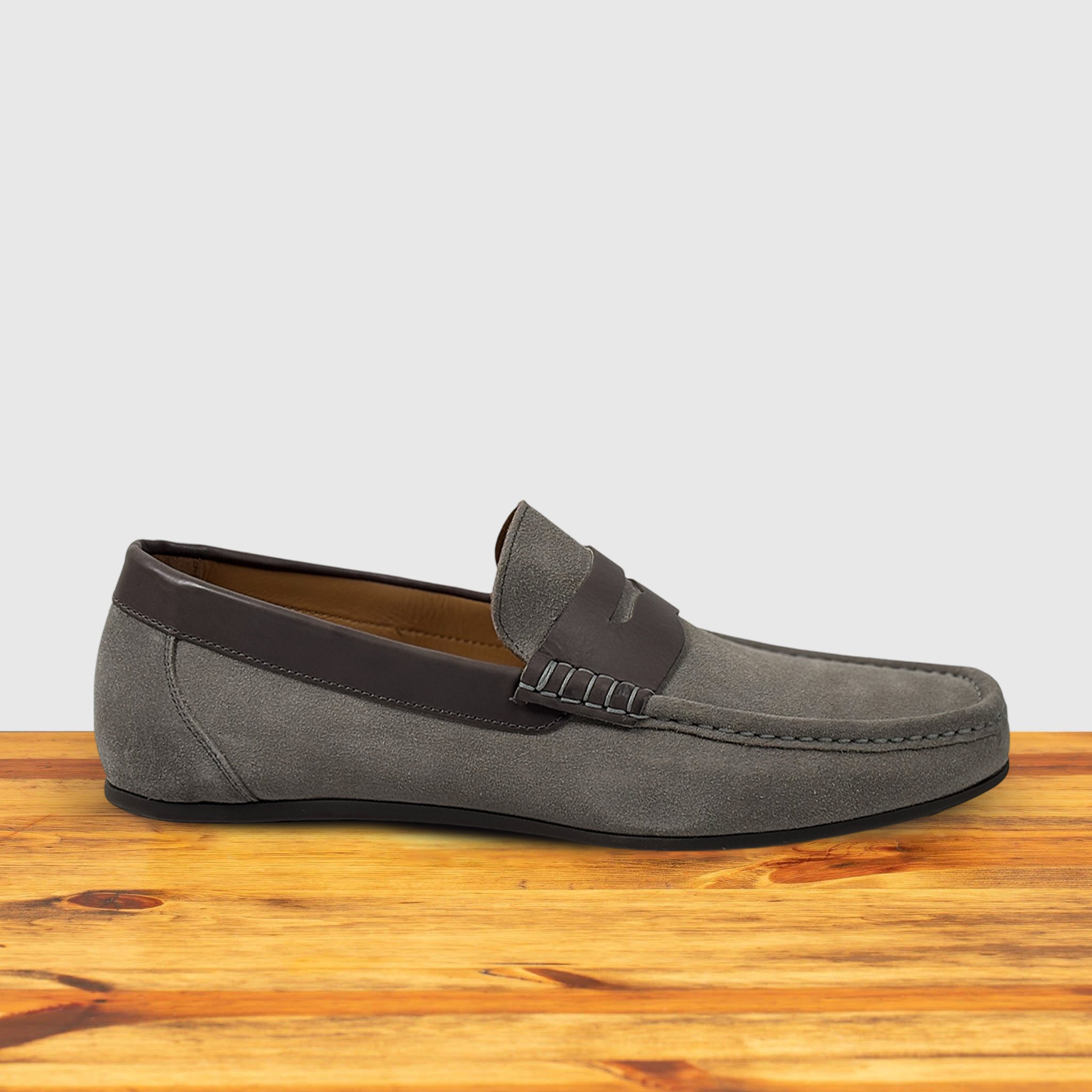 Calzoleria Toscana Zula Velour Suede/Leather Penny Loafer Gray