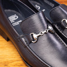 Up close picture of the nickel horsebit on 8616-M Calzoleria Toscana Blue Buff Calf Slip-On