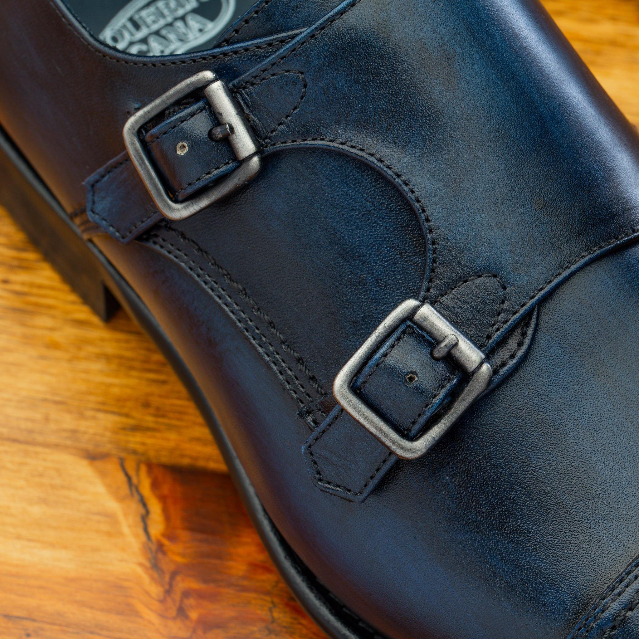 Up close picture of the double monkstrap piece of 6582 Calzoleria Toscana Blue Monkstrap Cap Toe