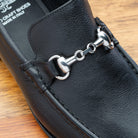 Up close picture of the silver horsebit on the 8616-M Calzoleria Toscana Black Buff Calf Slip-On