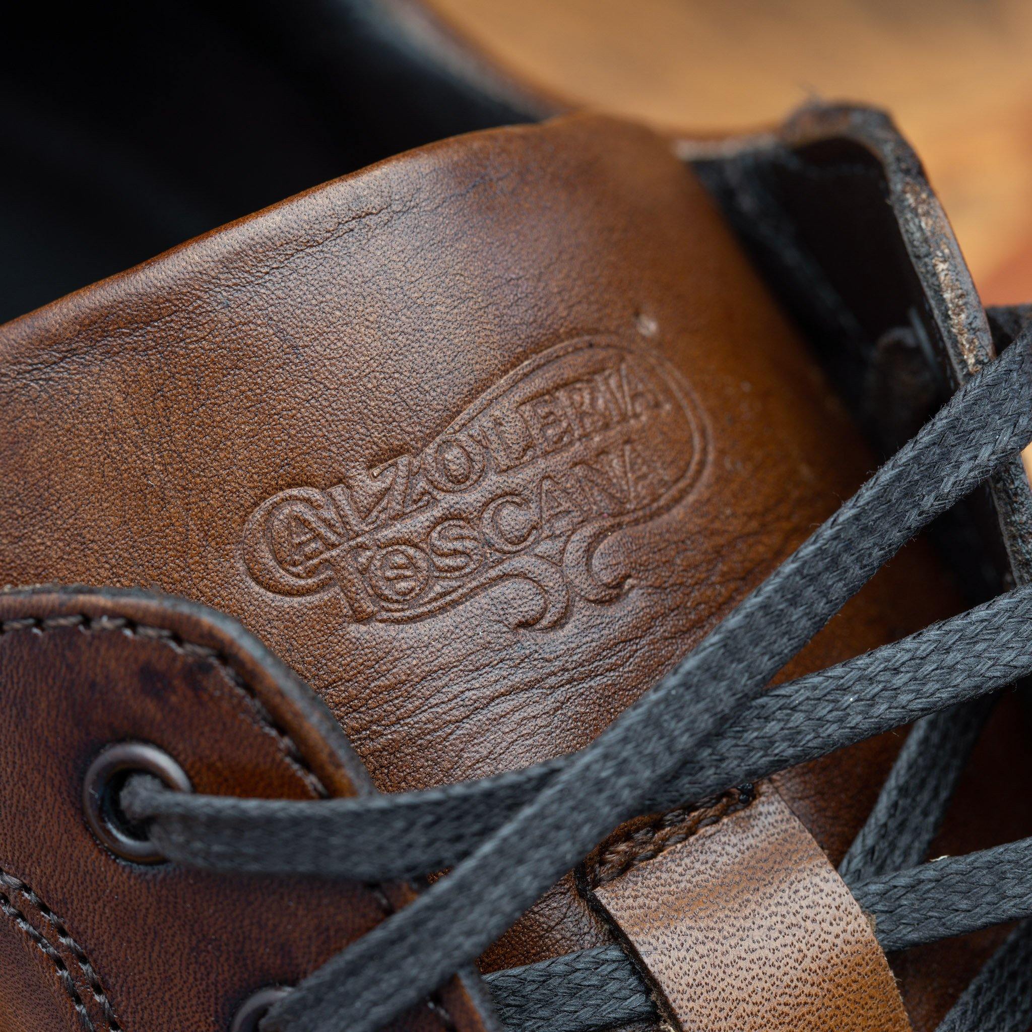 Calzoleria Toscana Logo stamped onto the tongue of the CTH000 Calzoleria Toscana Mahogany Runner