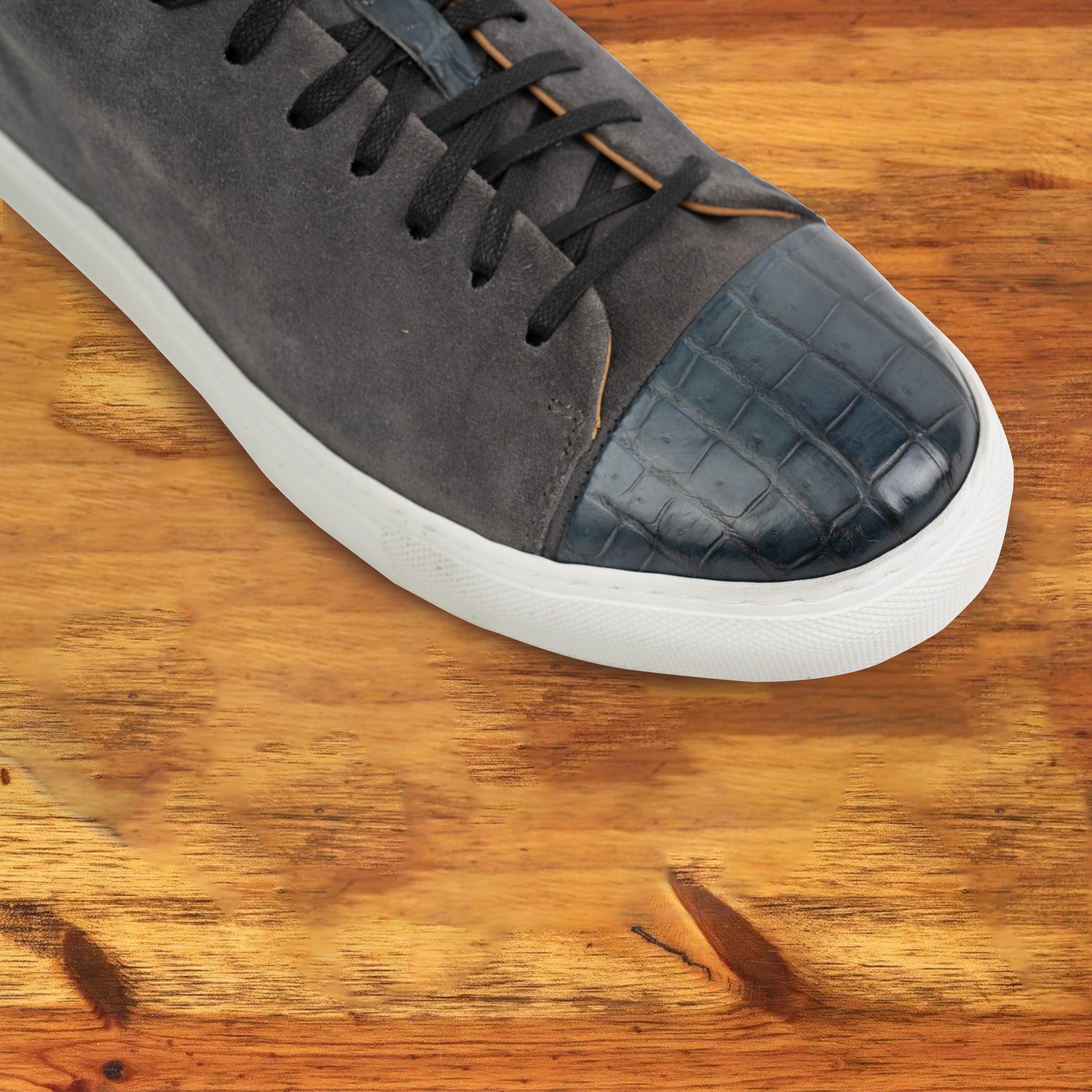 Q421 Calzoleria Toscana Men's Crocodile/Suede Sneaker - Toscana USA