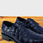 crocodile Midnight Blue Pair of shoe on a wooden surface