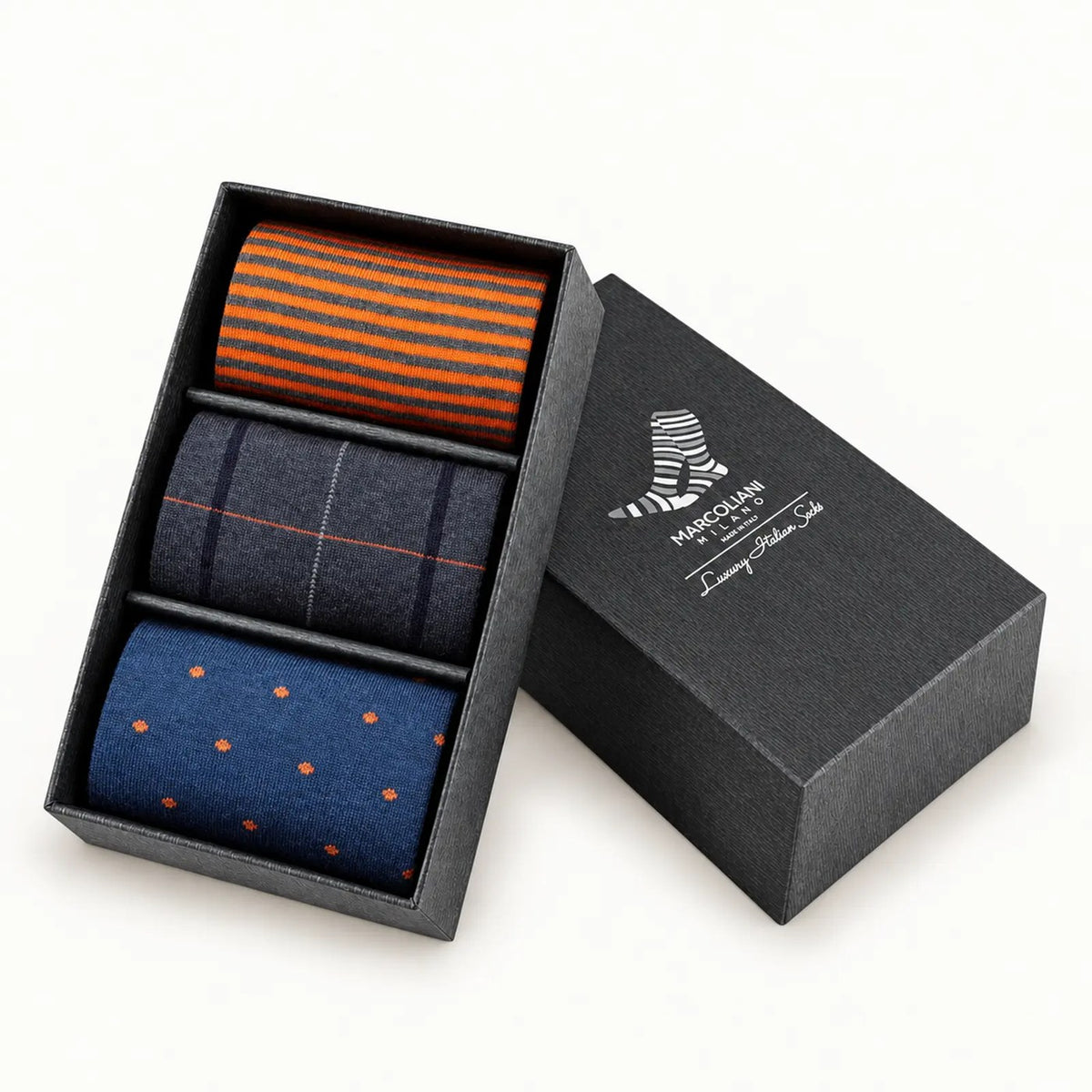 Marcoliani Mix 17 luxury Italian dress socks three-pair gift box