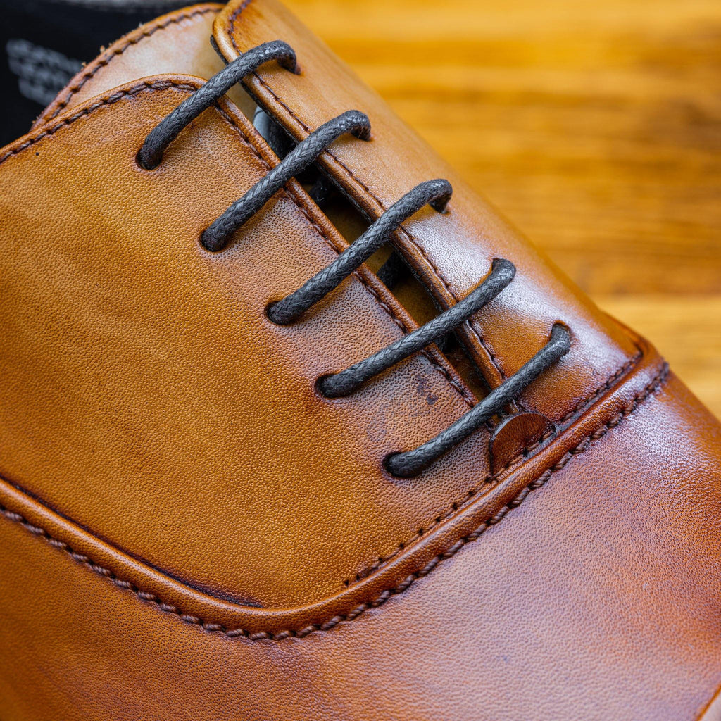 Up close picture of the 5 eyelet of the 2361 Calzoleria Toscana Dark Caramel Cayenne Calf Cap-Toe