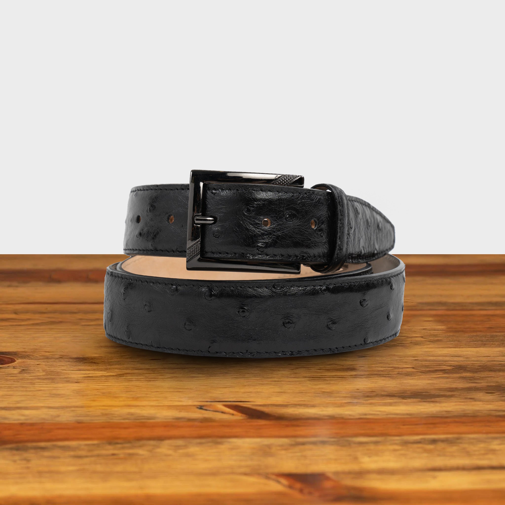 C1450 Genuine Ostrich Belt – Calzoleria Toscana, Black / 44
