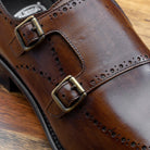 Up close picture of the double monkstrap vamp of 8863 Calzoleria Toscana Chestnut Cayenne Calf Double Monkstrap