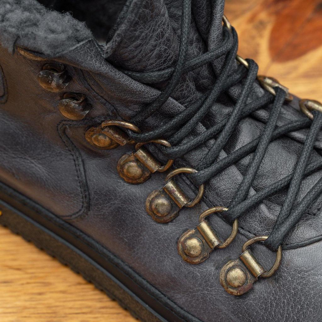 Up close picture showing the 5 hiking style eyelet of H867 Calzoleria Toscana Grey Dip-Dyed Hiking Sneaker